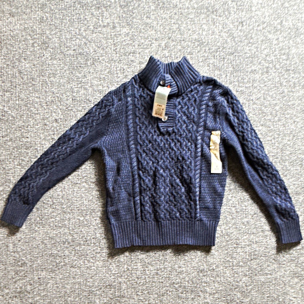 Cat & Jack Boys S 6/7 Navy Cable-Knit Mock Neck Pullover Sweater Long Sleeve